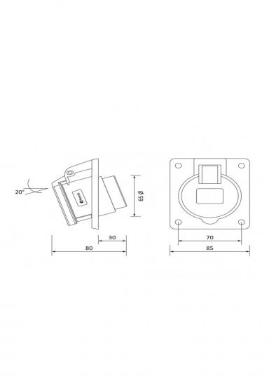 Bemis BC1-1403-2420 3/16A 2P+E 220V CEE Norm IP44 45 Derece Eğik Priz